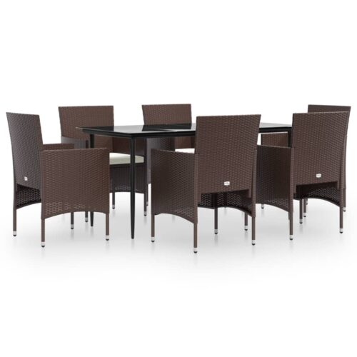 7-Piece Garden Dining Set with Cushions Brown Black