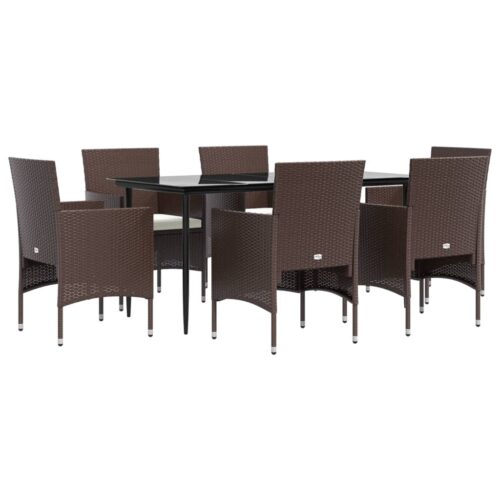 7-Piece Garden Dining Set with Cushions Brown Black - Image 3