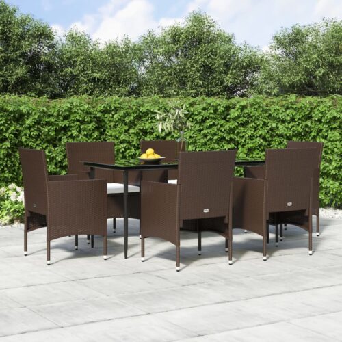 7-Piece Garden Dining Set with Cushions Brown Black - Image 12