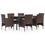 7-Piece Garden Dining Set with Cushions Brown Black