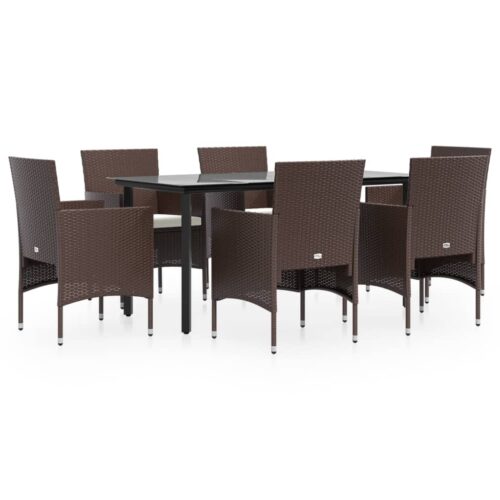 7-Piece Garden Dining Set with Cushions Brown Black
