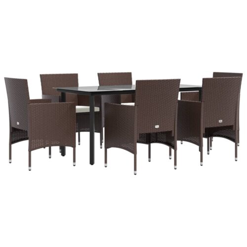 7-Piece Garden Dining Set with Cushions Brown Black - Image 3
