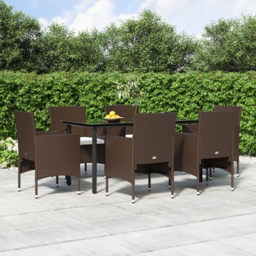 7-Piece Garden Dining Set with Cushions Brown Black - Image 12