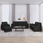 4pcs Sofa Ottoman Set 6-Seater Lounge Couch Stool Arm Chair Faux Leather Black