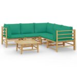 6-Piece Garden Lounge Set with Green Cushions Bamboo Outdoor Patio Furniture