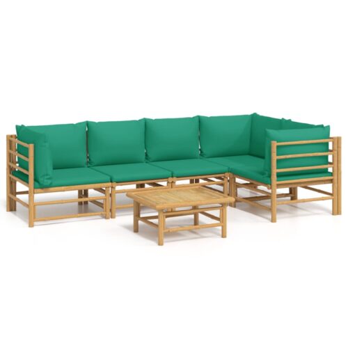 6-Piece Garden Lounge Set with Green Cushions Bamboo Outdoor Patio Furniture