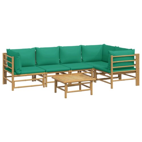 6-Piece Garden Lounge Set with Green Cushions Bamboo Outdoor Patio Furniture - Image 3