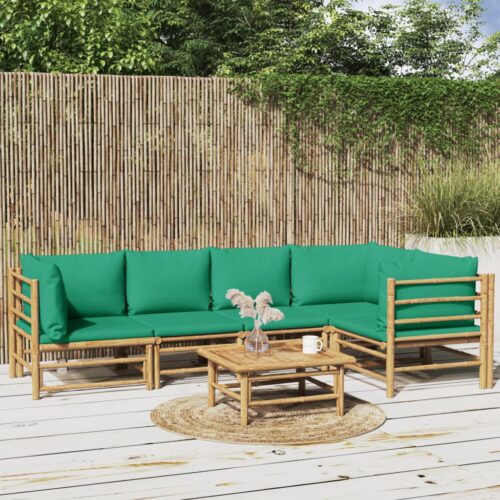 6-Piece Garden Lounge Set with Green Cushions Bamboo Outdoor Patio Furniture - Image 10
