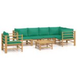 7-Piece Garden Lounge Set with Green Cushions Bamboo Outdoor Patio Lounge Furniture