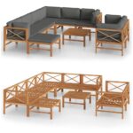 10-Piece Garden Lounge Set with Grey Cushions Acacia Wood Timber Outdoor Patio Furniture