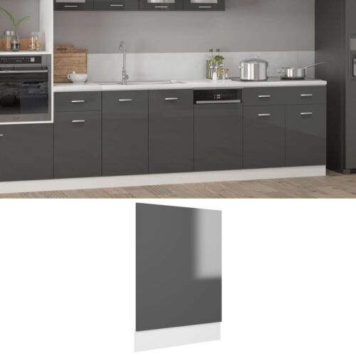 Dishwasher Panel High Gloss Grey 45x3x67cm Engineered Wood - Image 7