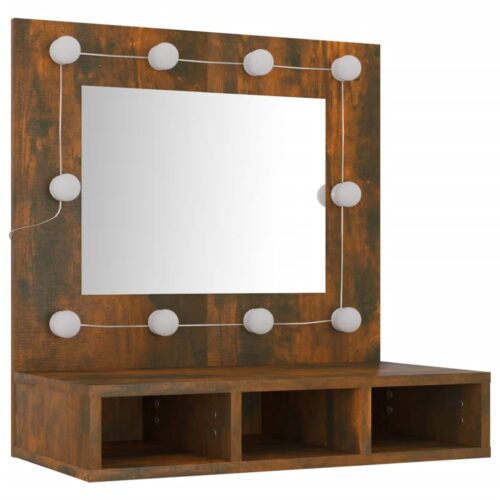 LED Lights Mirror Cabinet Makeup Vanity Storage Shelf Smoked Oak 60x31.5x62cm - Image 4