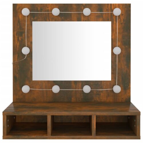 LED Lights Mirror Cabinet Makeup Vanity Storage Shelf Smoked Oak 60x31.5x62cm - Image 5