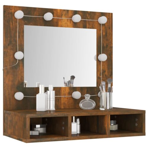 LED Lights Mirror Cabinet Makeup Vanity Storage Shelf Smoked Oak 60x31.5x62cm - Image 11