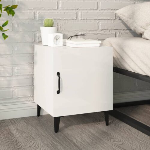 Bedside Cabinet High Gloss White Engineered Wood - Image 9