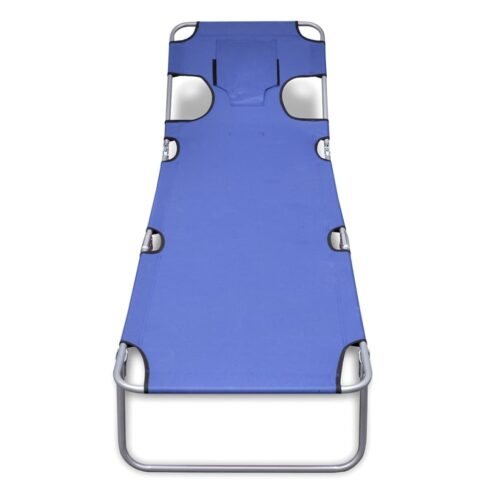 Folding Sun Lounger with Head Cushion Powder-coated Steel Blue - Image 2