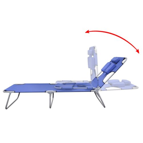 Folding Sun Lounger with Head Cushion Powder-coated Steel Blue - Image 3