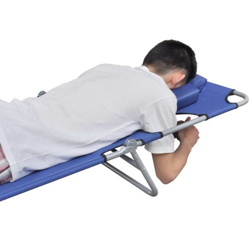 Folding Sun Lounger with Head Cushion Powder-coated Steel Blue - Image 4