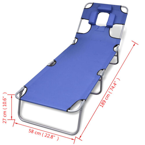 Folding Sun Lounger with Head Cushion Powder-coated Steel Blue - Image 7