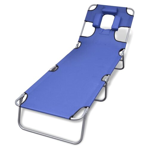 Folding Sun Lounger with Head Cushion Powder-coated Steel Blue - Image 8