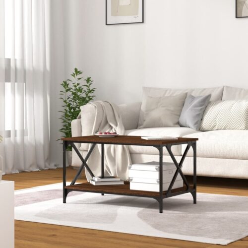Coffee Table Brown Oak 80x50x45cm Engineered Wood Iron - Image 9