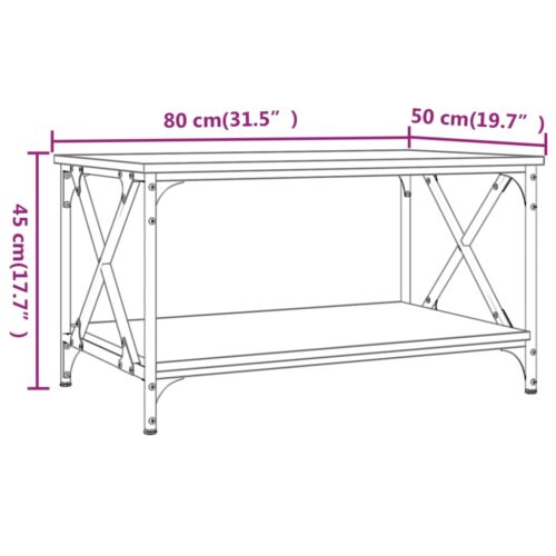 Coffee Table Brown Oak 80x50x45cm Engineered Wood Iron - Image 7