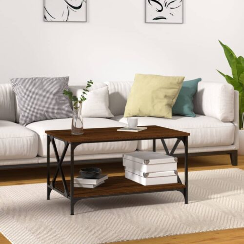 Coffee Table Brown Oak 80x50x45cm Engineered Wood Iron - Image 8