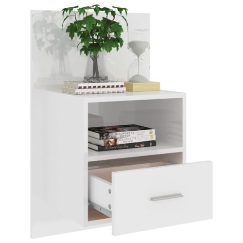 Wall-mounted Bedside Cabinet High Gloss White - Image 4