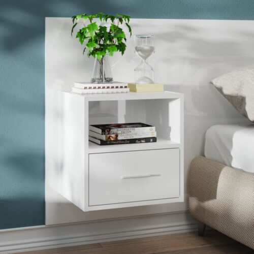 Wall-mounted Bedside Cabinet High Gloss White - Image 9