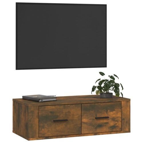 Hanging TV Cabinet Smoked Oak 80x36x25cm Engineered Wood - Image 4