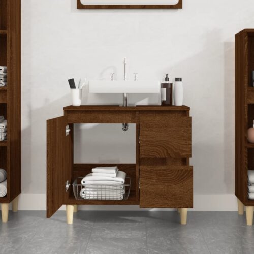 Wooden Bathroom Vanity Cabinet Basin Sink Storage Rack Stand Brown Oak 65x33x60cm - Image 3