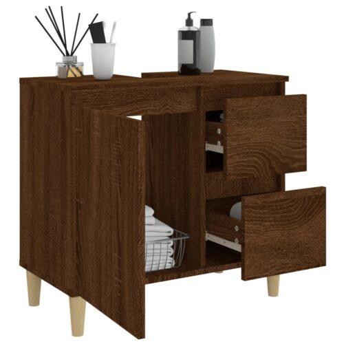 Wooden Bathroom Vanity Cabinet Basin Sink Storage Rack Stand Brown Oak 65x33x60cm - Image 4