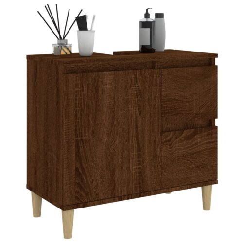 Wooden Bathroom Vanity Cabinet Basin Sink Storage Rack Stand Brown Oak 65x33x60cm - Image 5