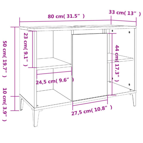 Sink Cabinet Grey Sonoma 80x33x60cm Engineered Wood - Image 11