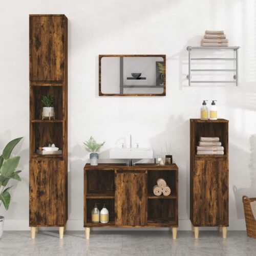 Sink Cabinet Smoked Oak 80x33x60cm Engineered Wood - Image 12