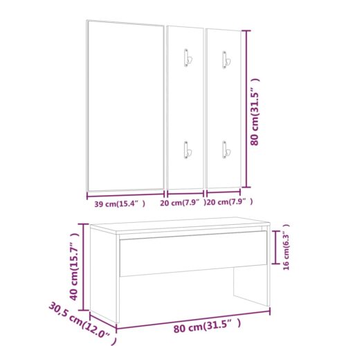 Hallway Furniture Set White Engineered Wood - Image 8