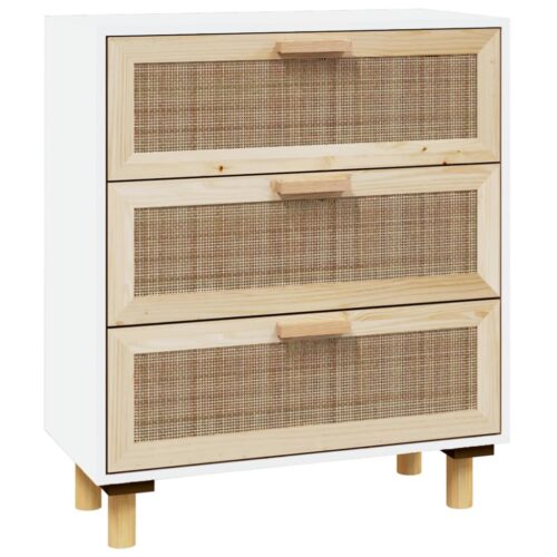 Sideboard White 60x30x70cm Solid Wood Pine Natural Rattan - Image 2