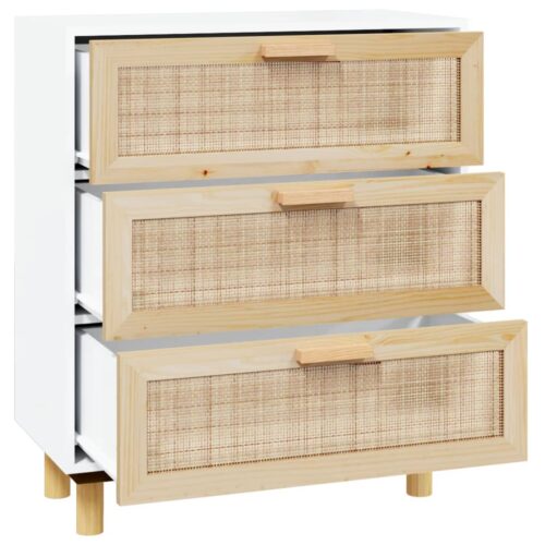 Sideboard White 60x30x70cm Solid Wood Pine Natural Rattan - Image 4