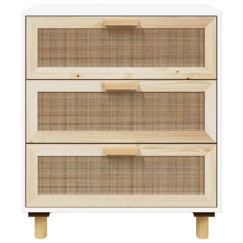 Sideboard White 60x30x70cm Solid Wood Pine Natural Rattan - Image 5