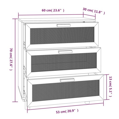 Sideboard White 60x30x70cm Solid Wood Pine Natural Rattan - Image 9