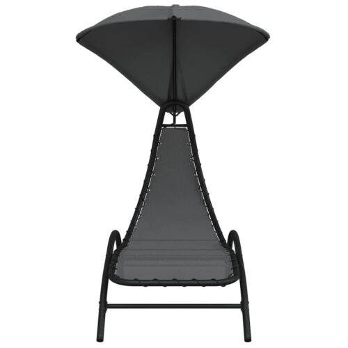 Sun Lounger with Canopy Dark Grey 167x80x195cm Fabric Steel - Image 3