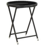 Folding Glass Garden Table Wicker Rattan Outdoor Lounge Coffee Tray Stand 60cm