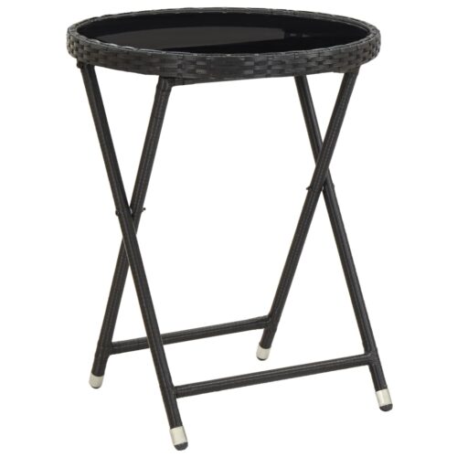 Folding Glass Garden Table Wicker Rattan Outdoor Lounge Coffee Tray Stand 60cm