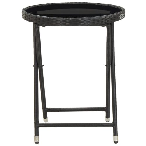Folding Glass Garden Table Wicker Rattan Outdoor Lounge Coffee Tray Stand 60cm - Image 2