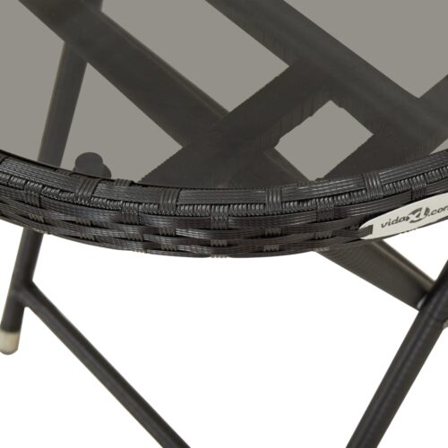 Folding Glass Garden Table Wicker Rattan Outdoor Lounge Coffee Tray Stand 60cm - Image 5