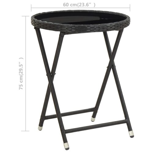 Folding Glass Garden Table Wicker Rattan Outdoor Lounge Coffee Tray Stand 60cm - Image 6