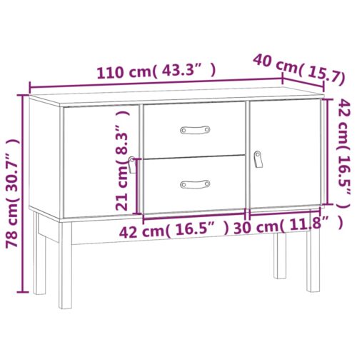 Sideboard White 110x40x78cm Solid Wood Pine - Image 9