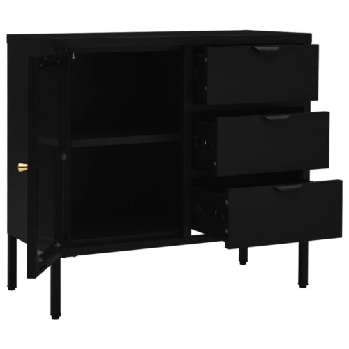 Steel Glass Sideboard Buffet Cabinet Storage Rack Display Shelf Cupboard Black - Image 6