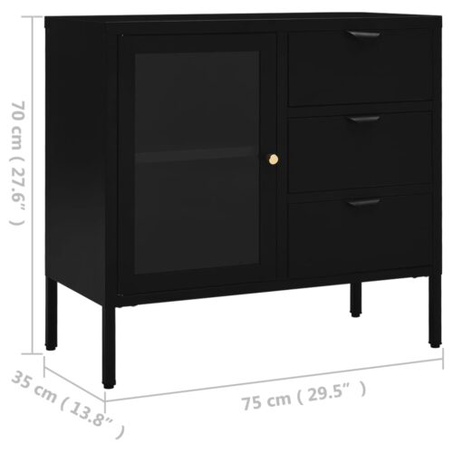 Steel Glass Sideboard Buffet Cabinet Storage Rack Display Shelf Cupboard Black - Image 11