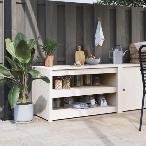 Outdoor Kitchen Cabinet White 106x55x64cm Solid Wood Pine - Image 11